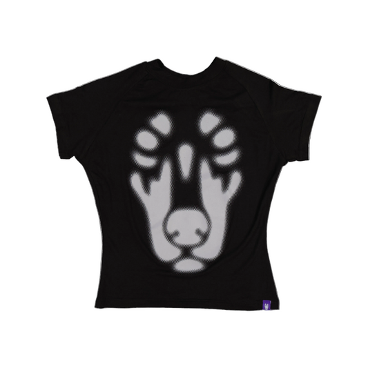 BACKYARD HALFTONE DOBERMAN BABY TEE BLACK