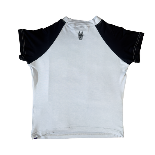 BACKYARD HALFTONE DOBERMAN BABY TEE BLACK GREY