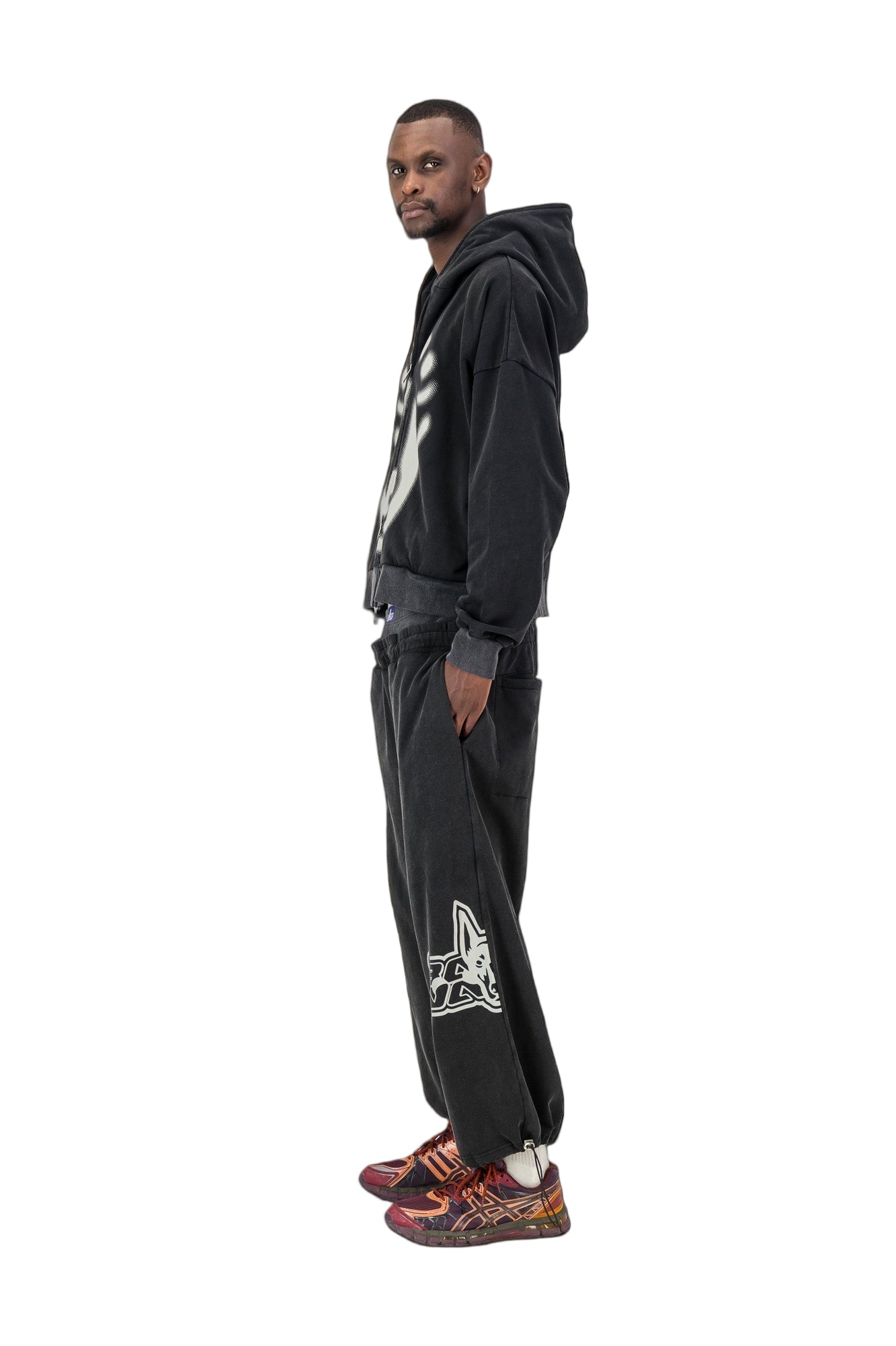 BACKYARD HALFTONE DOBERMAN HOODIE BLACK STONE WASH