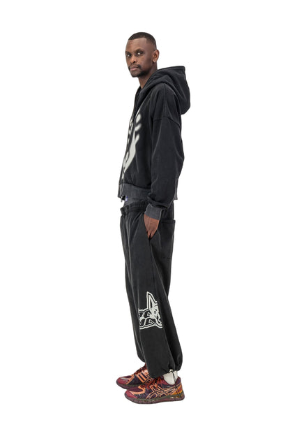 BACKYARD HALFTONE DOBERMAN HOODIE BLACK STONE WASH