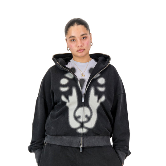 BACKYARD HALFTONE DOBERMAN HOODIE BLACK STONE WASH